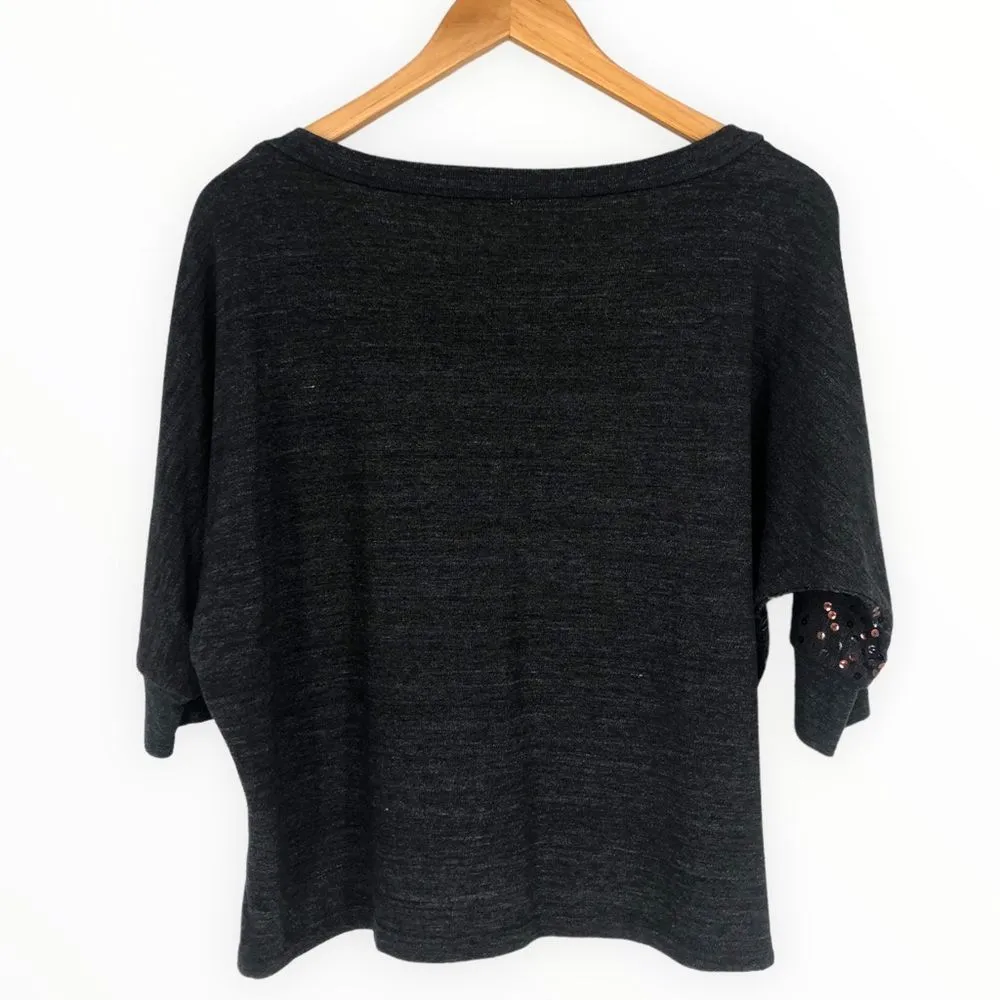 Splendid Grey Metallic Sequin 3/4 Sleeve Wide Neck Sweater size Medium - Image 5