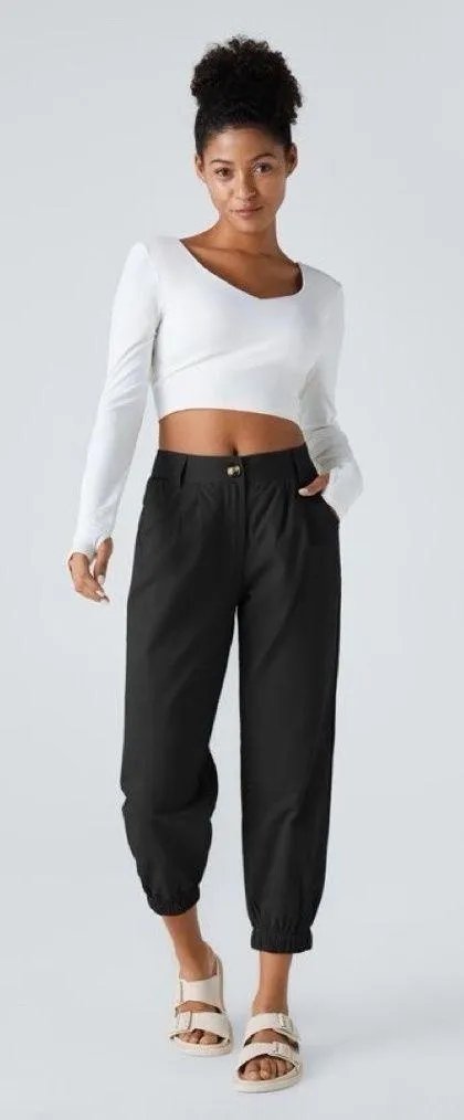 HALARA Mid Rise Zipper Pocket Casual Cotton Black Joggers Sz S Petite - Image 1