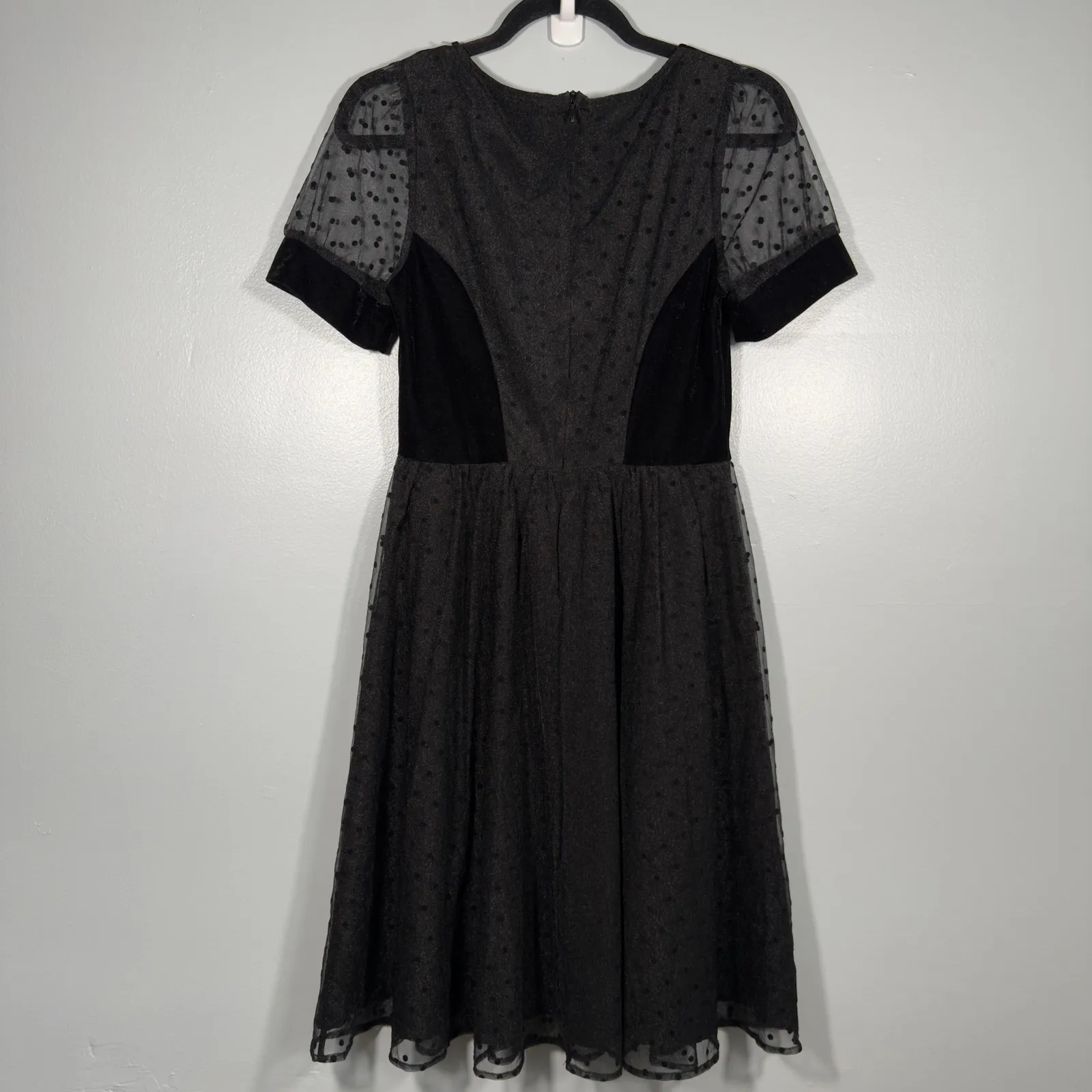 Voodoo Vixen Vonda M Black Dress Whimsygoth Pinup Velvet Mesh Short Sleeve 6 Size M - Image 5