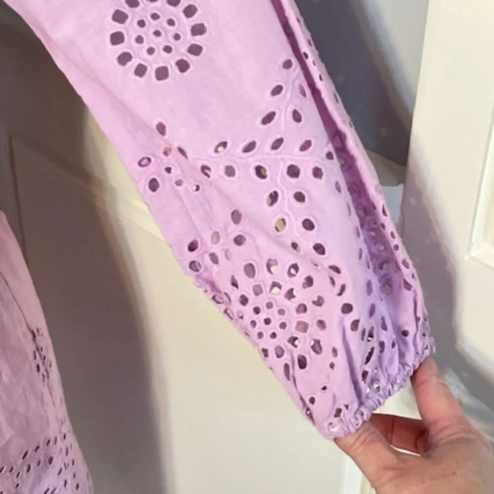 White House Black Market Eyelet Shirt Dress Lavender Small - Image 6