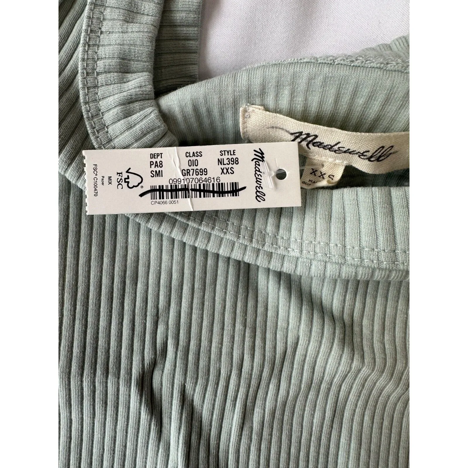 Madewell Sage Green Tailored Crop Stretch Casual Everyday Tank Ribbed NWT XXS - Image 3