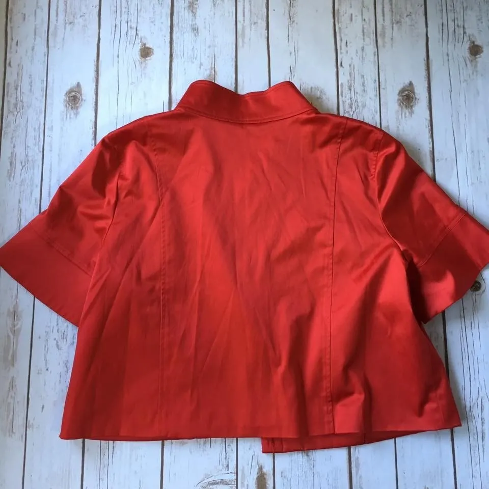 New Marc Bouwer Cropped‎ Blazer Jacket Women L 14 16 Red Swing Work Short Sleeve Size L - Image 4