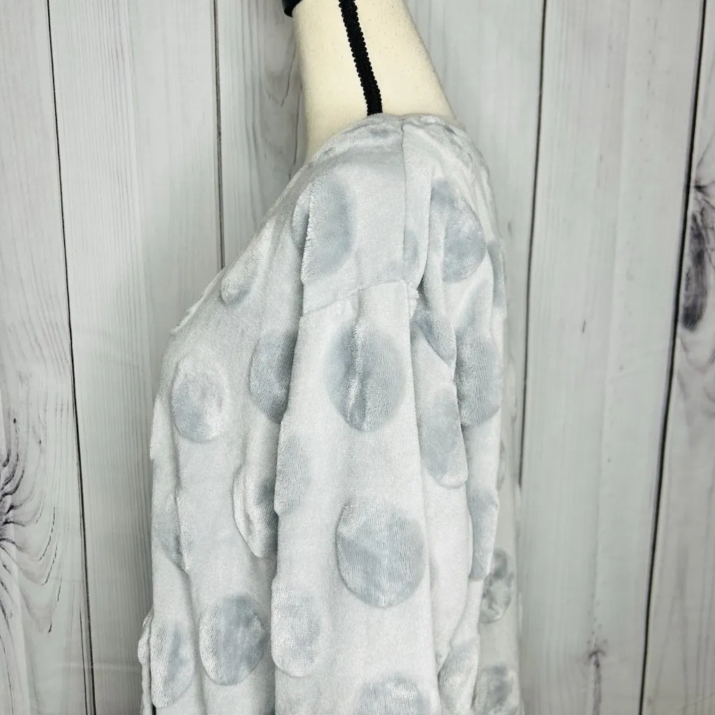 H&M Crew Neck Pullover Sweatshirt Lounge Top Womens Sz L Gray Velour Polka Dots - Image 5