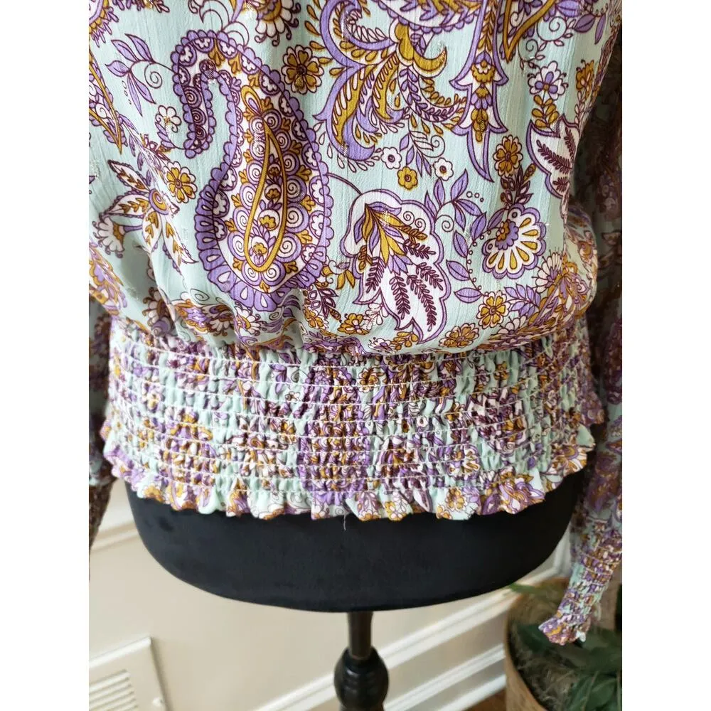 Rachel Zoe Blouse Women S Multicolored Paisley Long Sleeve Boho Top - Image 4