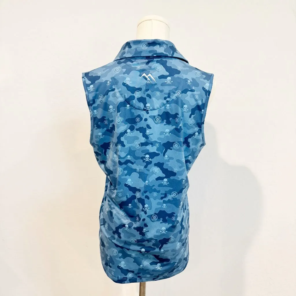 G/Fore Icon Blue Camo Sleeveless Polo‎ Top Outdoors Logo Golf Sporty Size Large - Image 7
