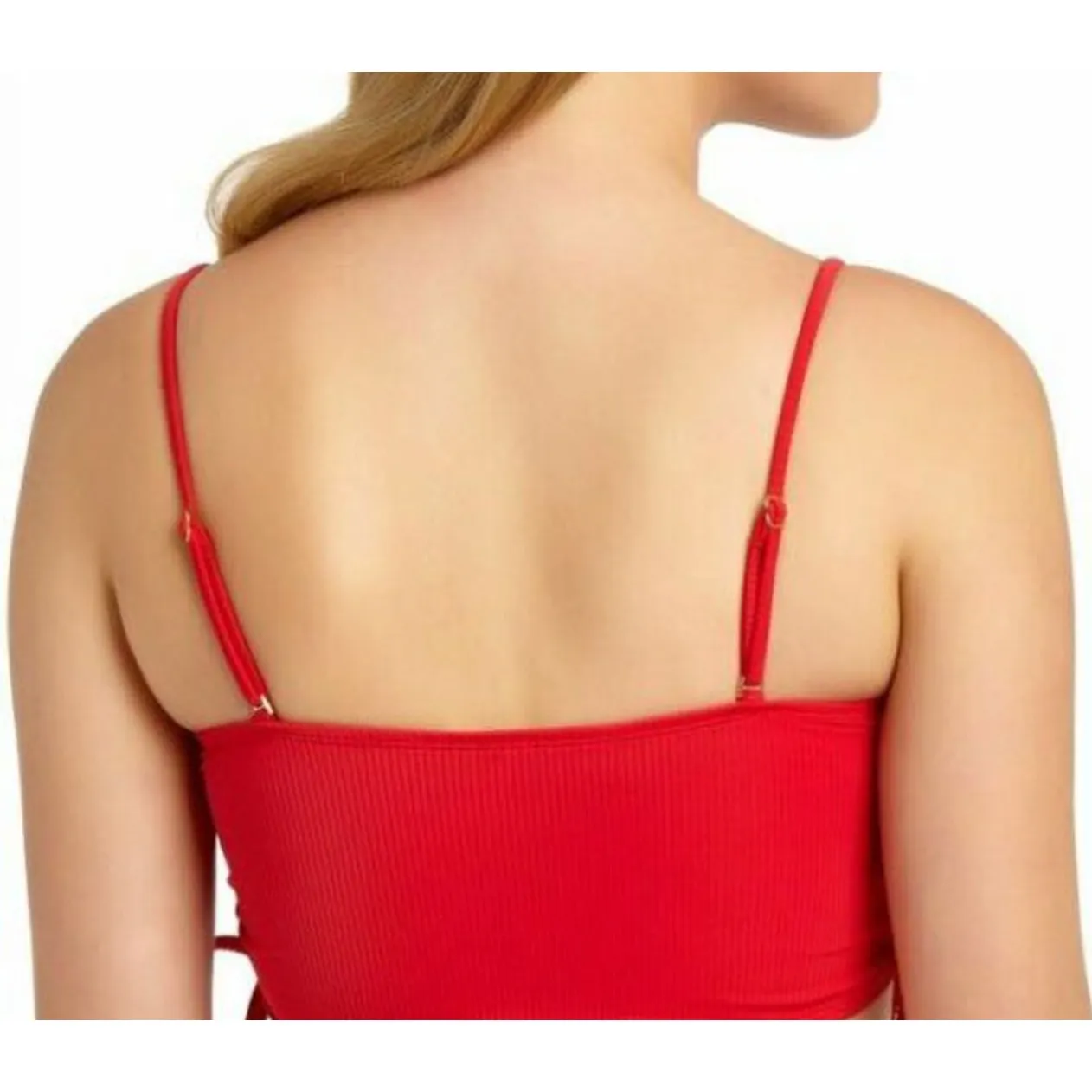 California Waves RED Juniors' Ribbed Side-Tie Bandeau Bikini Swim Top Size S NWT - Image 3