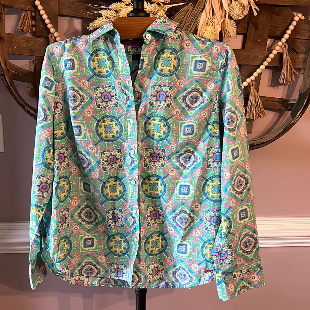 Talbots Paisley floral button up roll sleeve casual pattern relaxed fit - Image 4