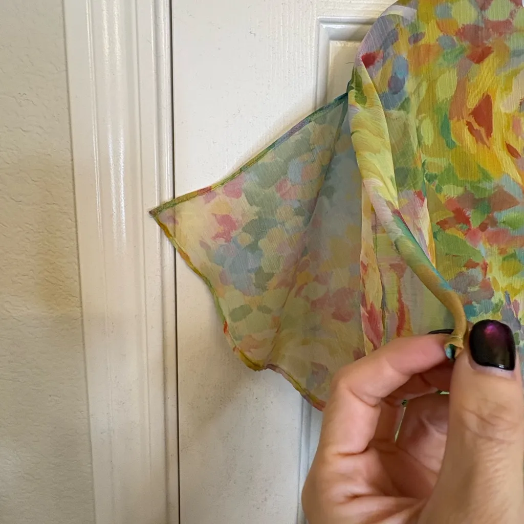 K Studio Collection Watercolor Floral Chiffon Blouse Artsy Boho Teacher Top 16 Green - Image 6