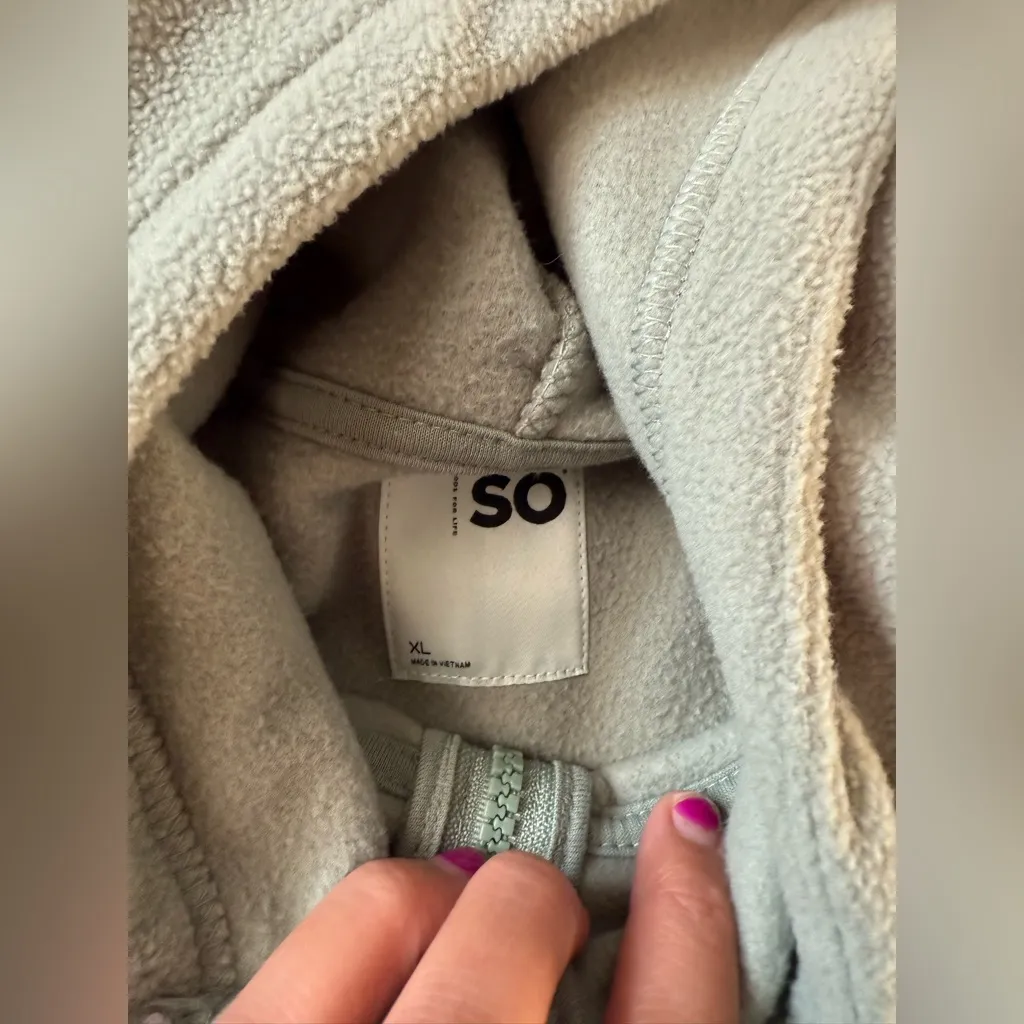 SO Quarter Zip Fleece Pullover Sweatshirt Fuzzy Sherpa Teddy Sage Green L XL - Image 5