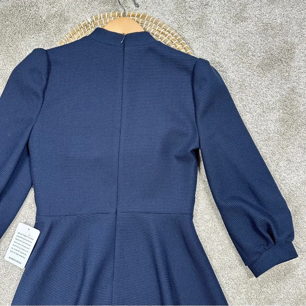 Gal Meets Glam Maggie Dress Textured Knit Fit And Flare Dress Navy Size 6 - Image 11