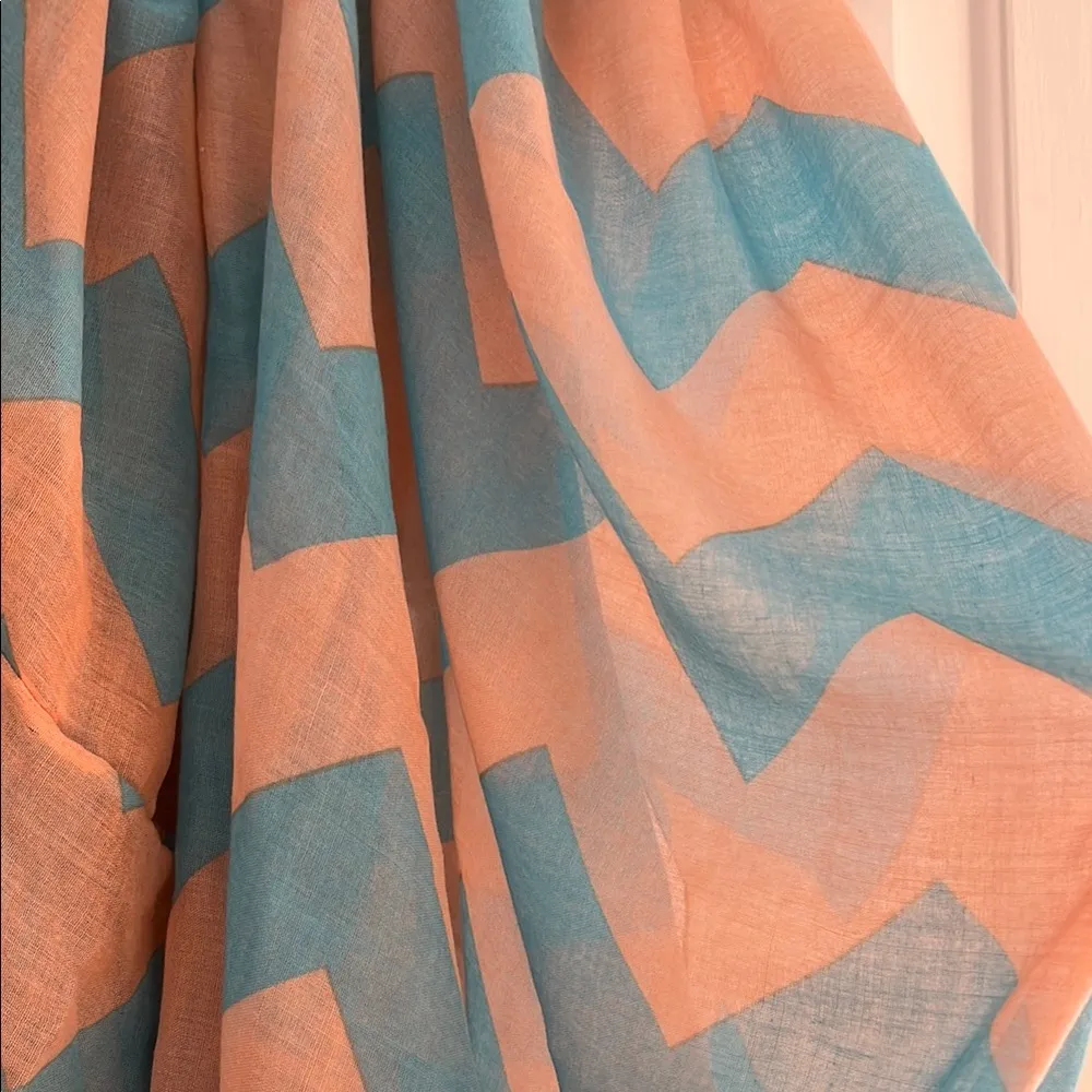 Chevron Pattern Scarf in Teal and Peach Blue - Image 2