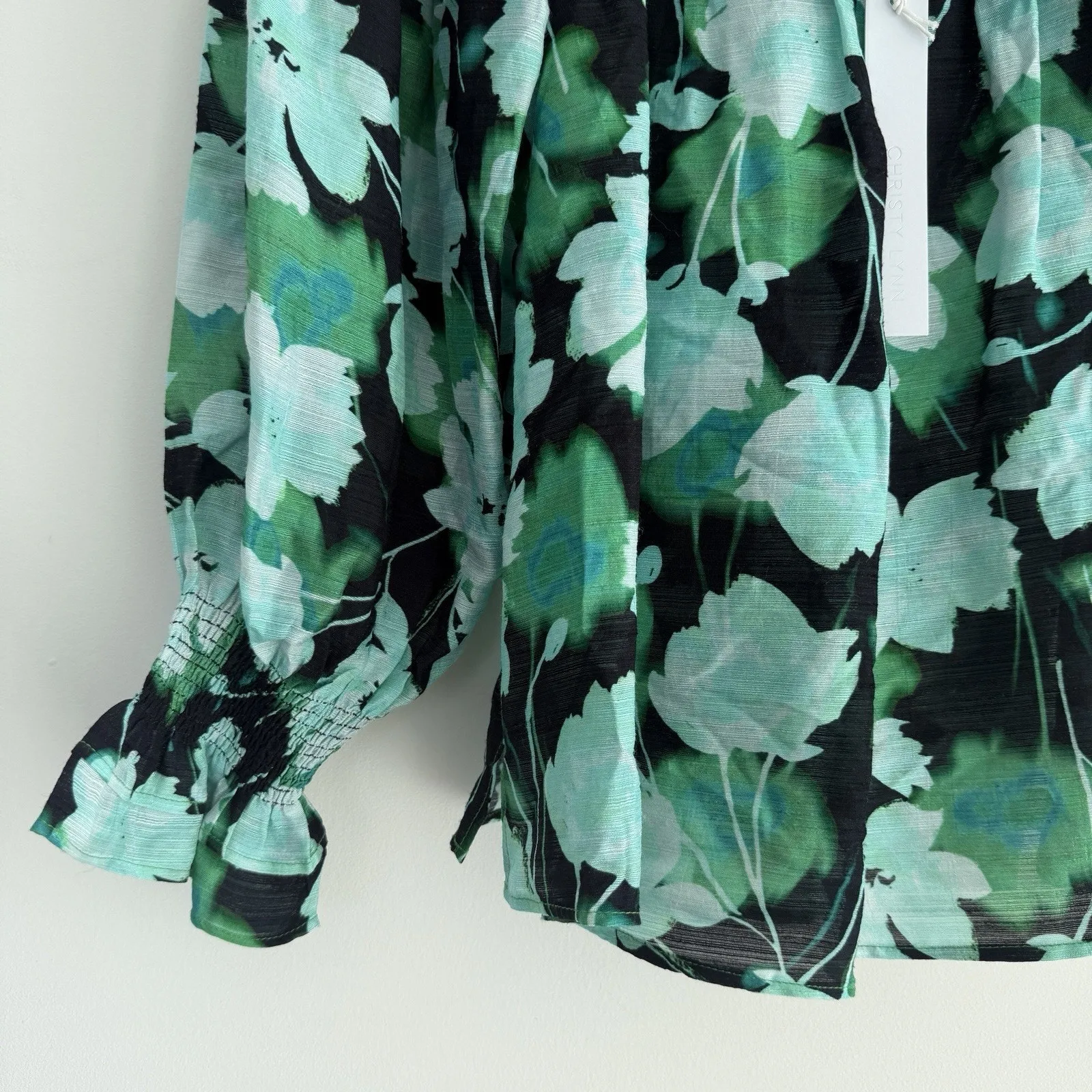 Christy Lynn Top Large Blue Black Floral Off Shoulder Blouse Romantic Feminine - Image 4