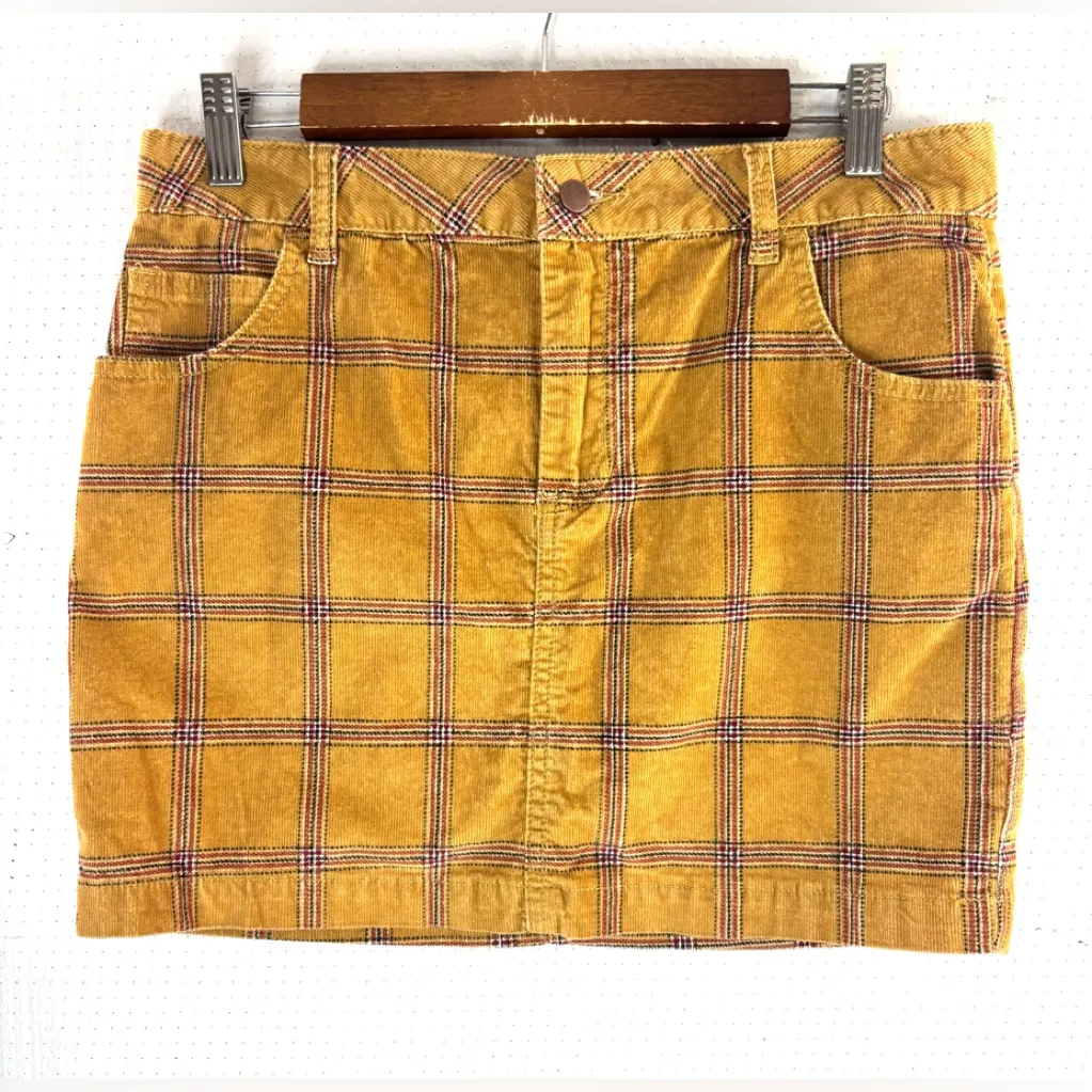 BDG 4 Corduroy Tan and Red Plaid Sweet Golden Fall Skirt - Image 8