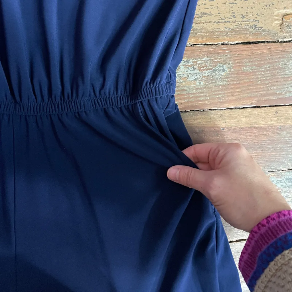 Clara Sun Woo Navy Crepe Open Back Short Sleeve Stretch Travel Jumpsuit - Image 13