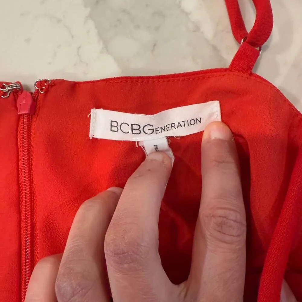 BCBGeneration Strappy Wide Leg Jumpsuit Red Women's 4 Pockets Adjustable Straps - Image 5