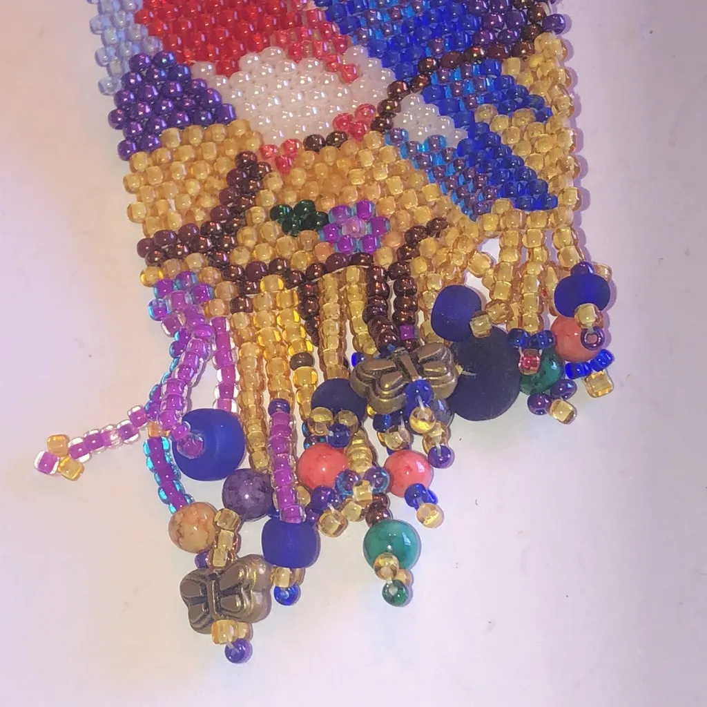 Colorful Seed Bead Beaded Bird Boho Brooch Pin Blue - Image 3