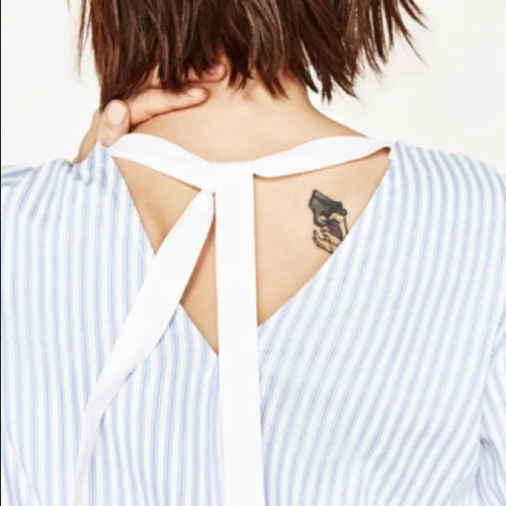 ZARA | Blue White Stripe Lace Detail Blouse - Image 7