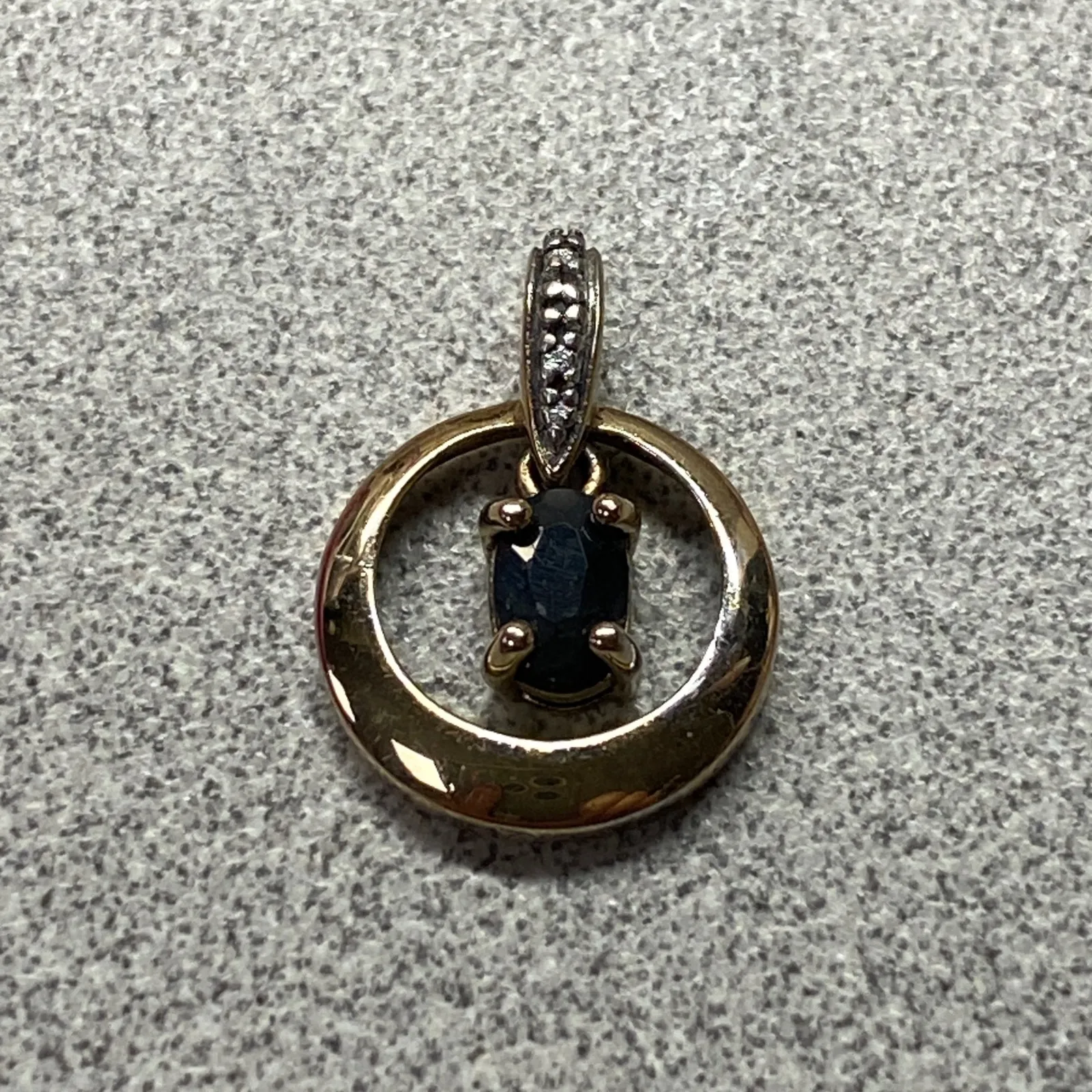 Gold Blue Sapphire Diamond Halo Circle Pendant Necklace Charm 925 Minimalist - Image 2