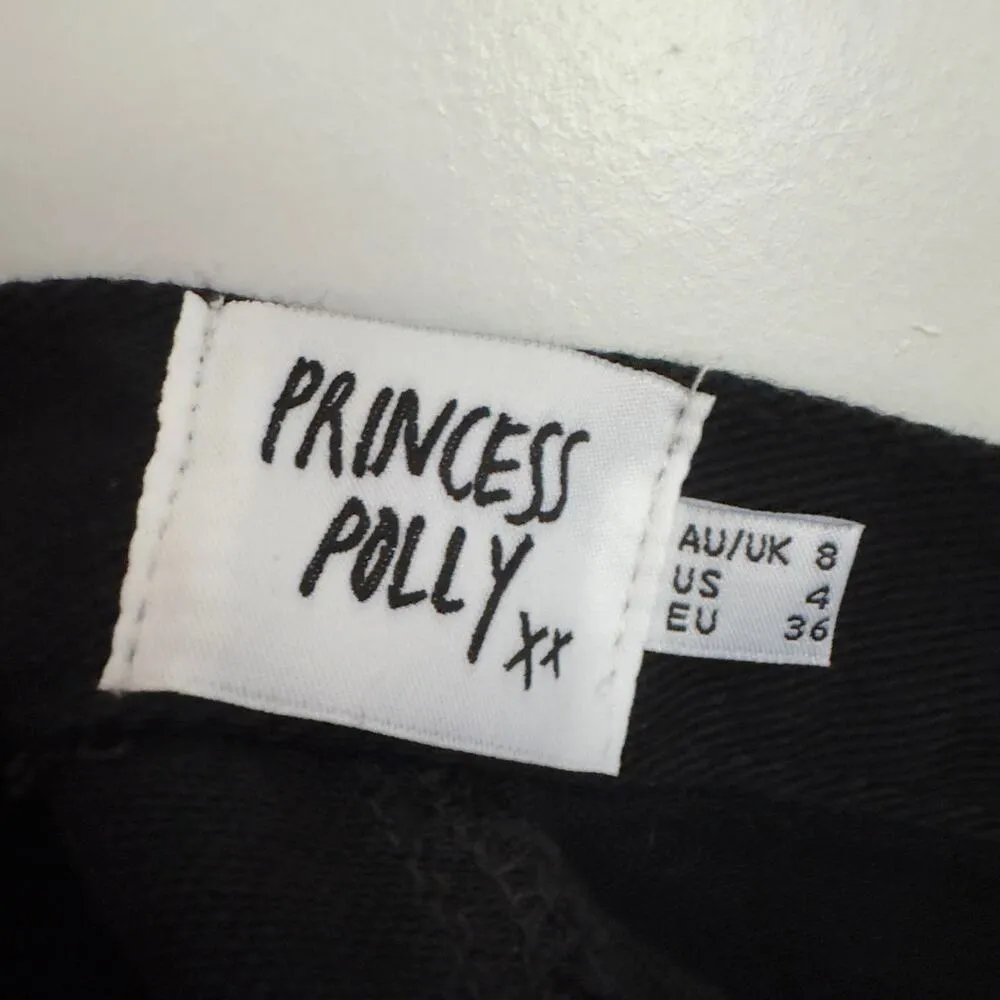 Princess Polly Eddie Highwaisted Shorts Black raw hem 5-pocket zip button cotton - Image 8