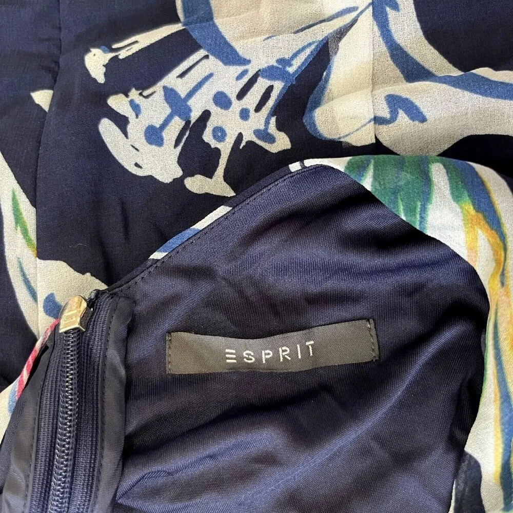 NWOT Esprit Printed Chiffon Dress with Frilled Sleeves Knee length Size 6 - Image 10