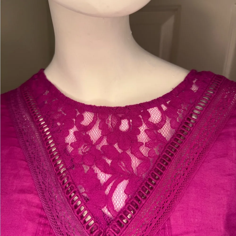 Farm Rio Fuchsia Pink Smocked Puff Sleeve Blouse with Bib Collar - Image 9