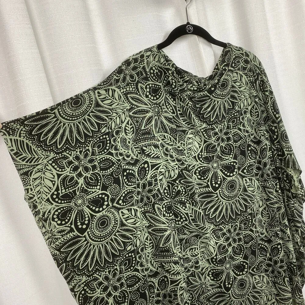 Bryn Walker Green&Brown Leaf Print Cowl Neck Dolman Sleeve Poncho Blouse Sz.L - Image 7