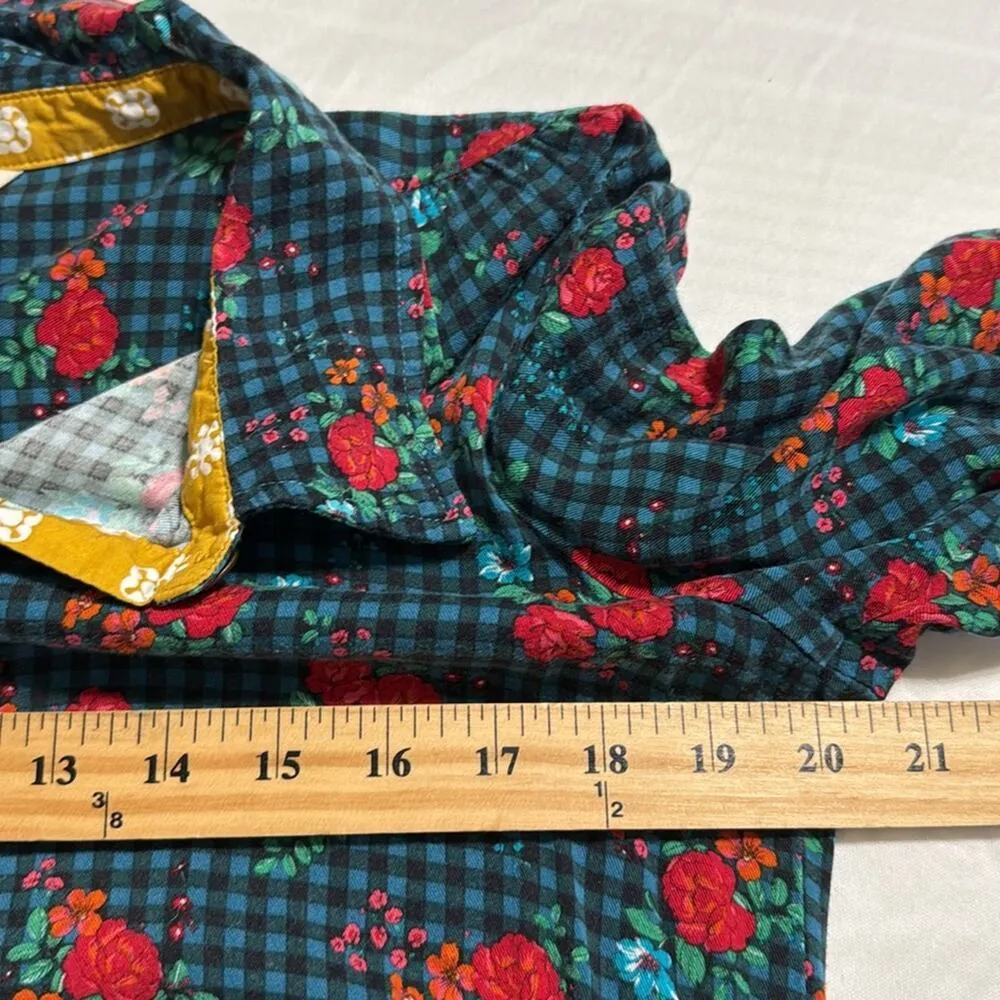 Matilda Jane medium blue plaid floral button up midi dress knee length pockets - Image 7