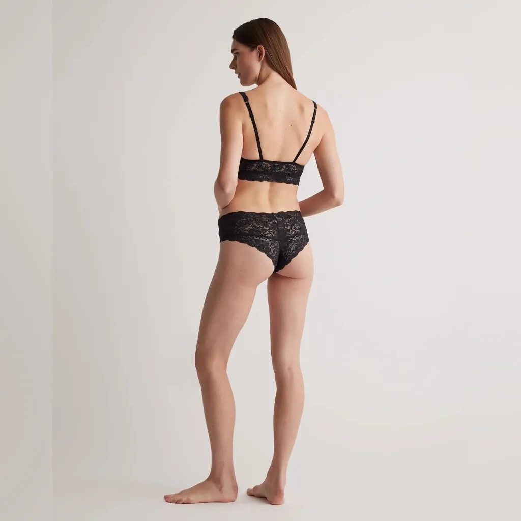 NIB Quince Women's Stretch Lace Sweetheart Bralette (2-pack) Black Clay M - Image 5