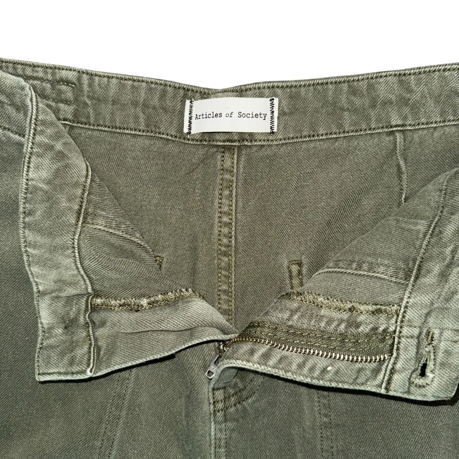 EUC Articles of‎ Society Wide Leg Crop Pants Utility Pockets Olive Green Size 29 - Image 3