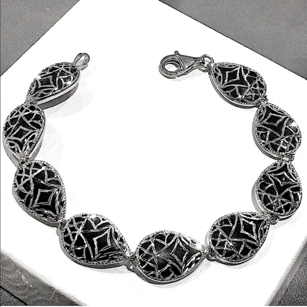 Black Onyx & Sterling Silver Filigree Bracelet - Image 2