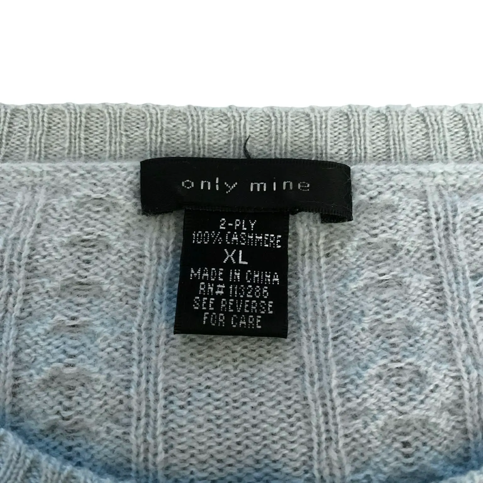 ​Only Mine 100% Cashmere XL Sweater Pastel Blue Cable Knit Cozy Cottagecore - Image 5