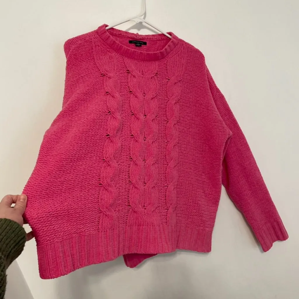 AMERICAN EAGLE AEO AE Chenille Cable Knit Sweater Bright Pink Barbie Oversized L - Image 9