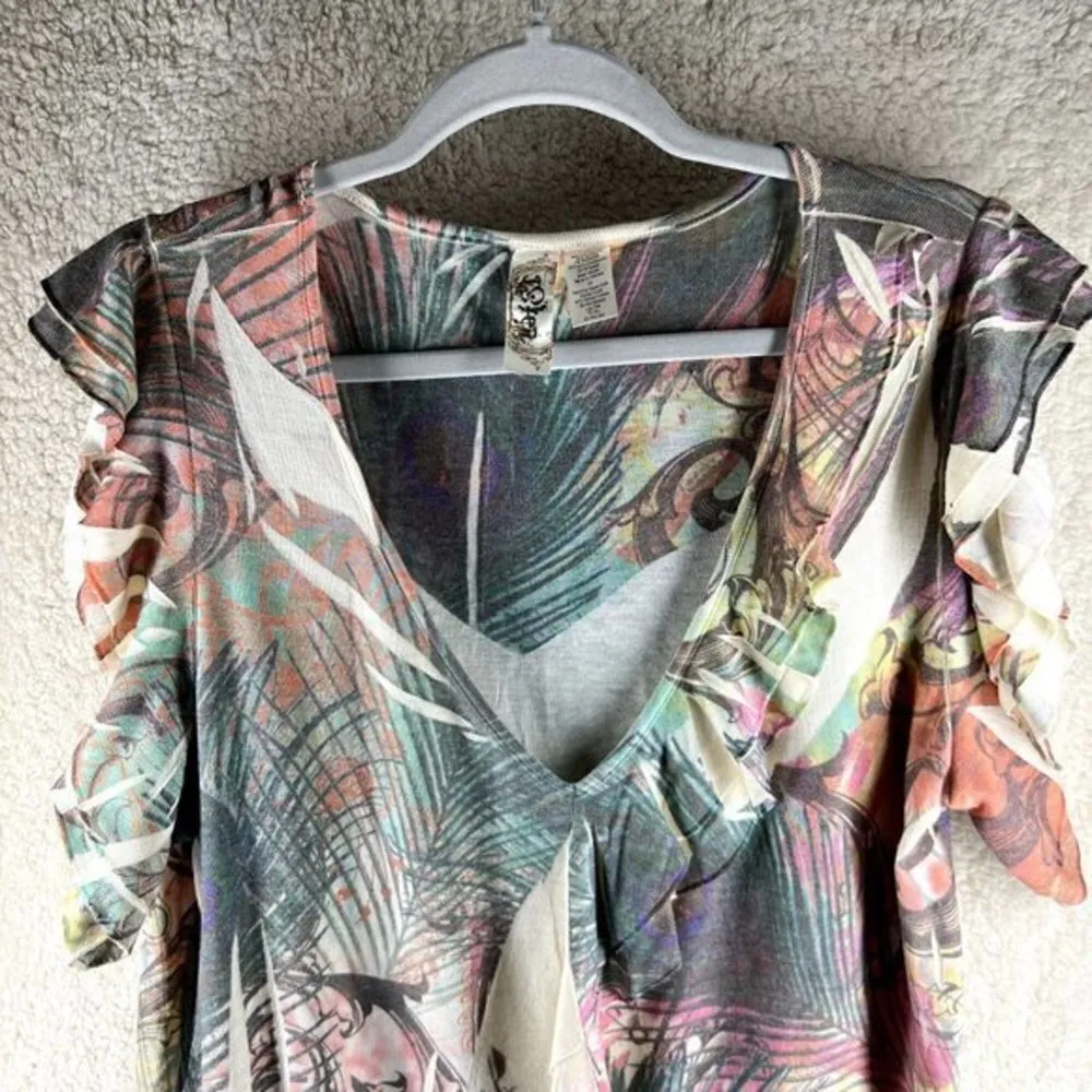 Womens Tops‎ Size 2X Printed Ruffle Front Flutter Sleeves - Image 3