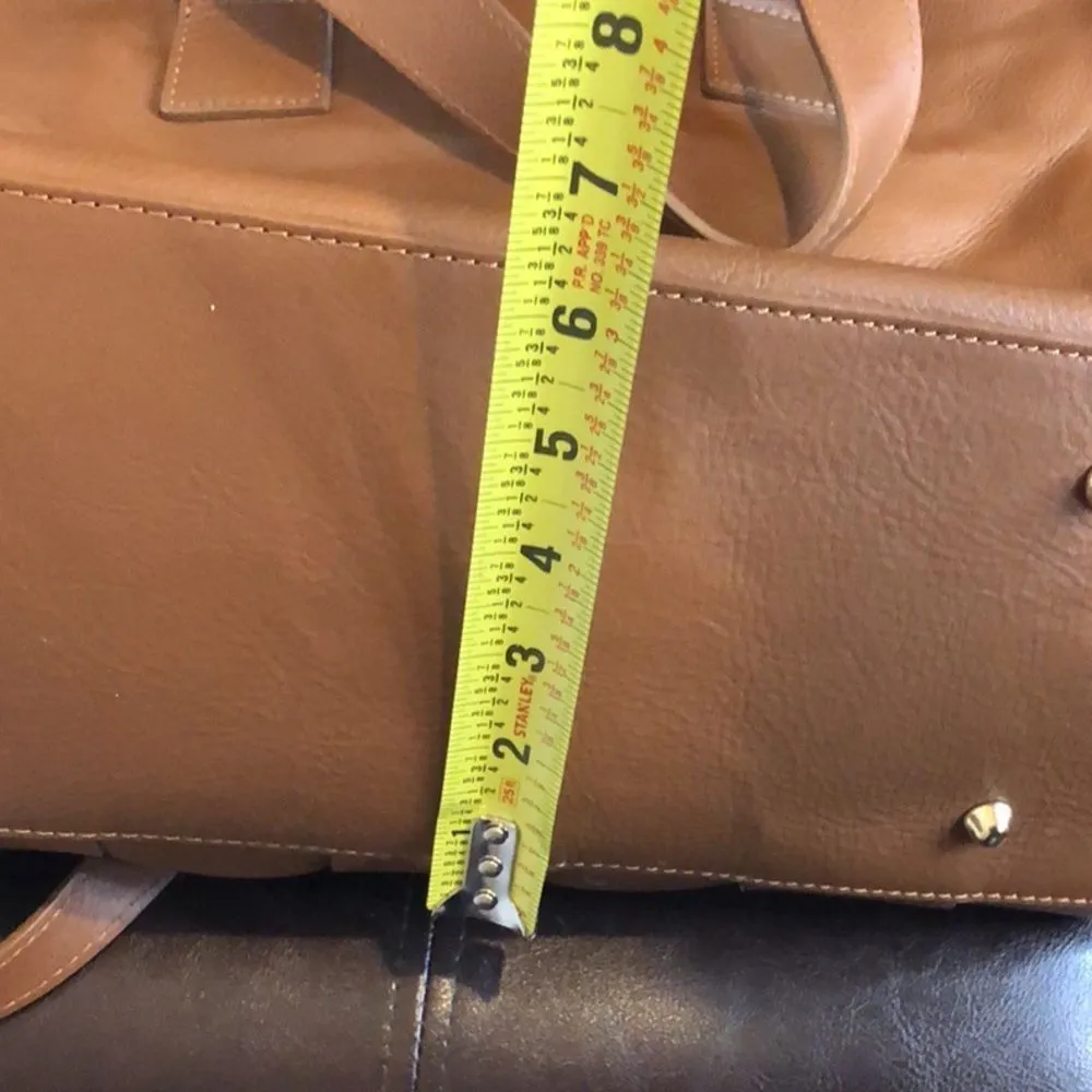 ANNA PAOLA Brown Leather Woven Tote Bag w Crossbody Strap Gold Hardware Feet - Image 16