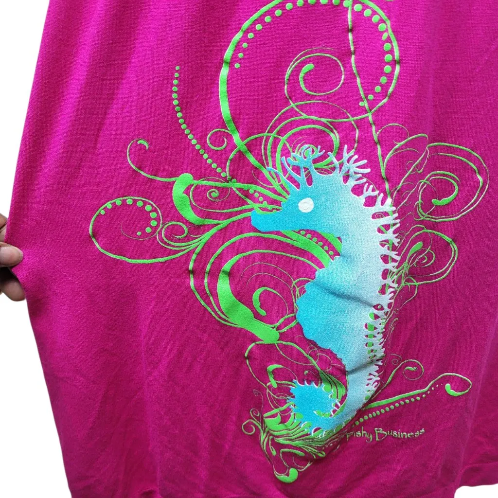 Island Girl Pink Strapless Sundress One Size Smocked Tube Seahorse Print Resort - Image 2