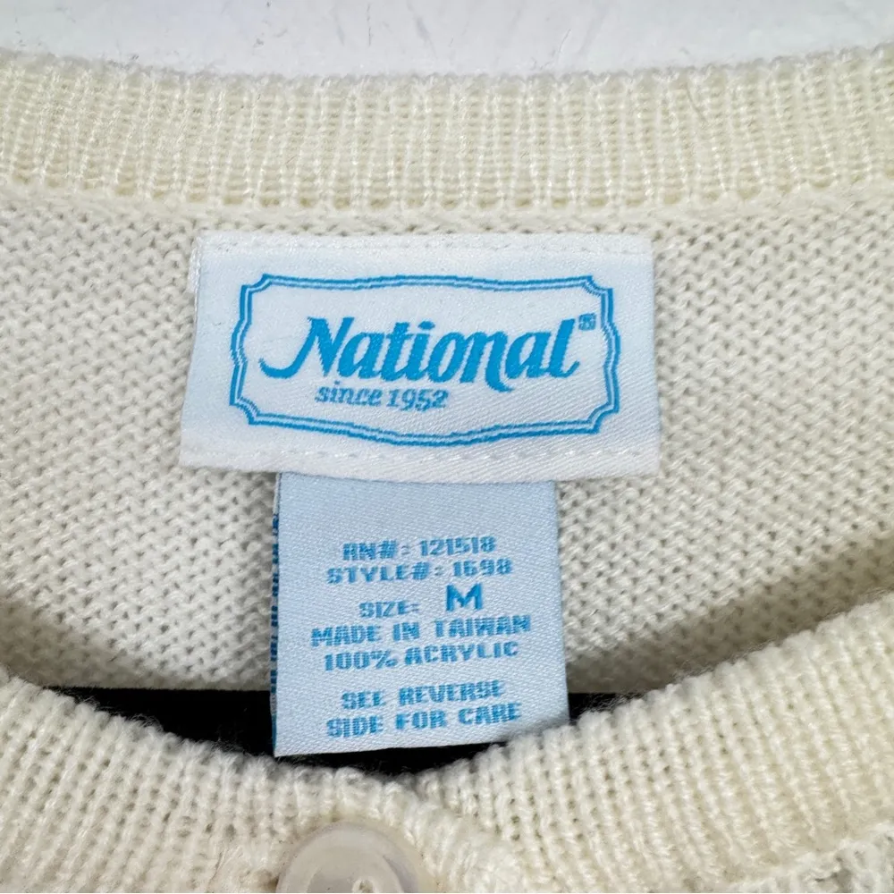 Vintage Cream Crochet Cardigan Sweater Womens M Light Academia Preppy Classic Size M - Image 10