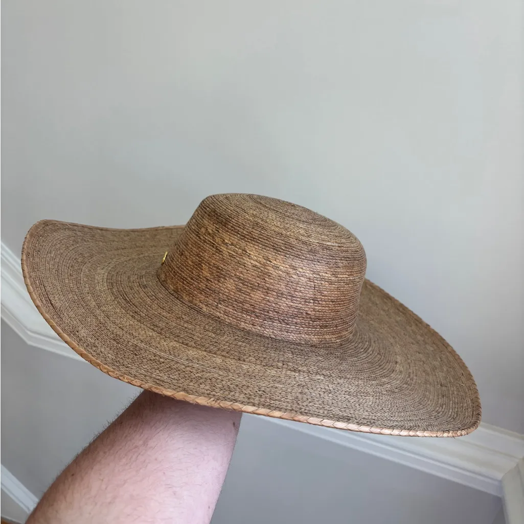 Gigi Pip Jae Wide Brim Boater Straw Hat Sun Protect Vacation Resort Palm Straw Tan - Image 11