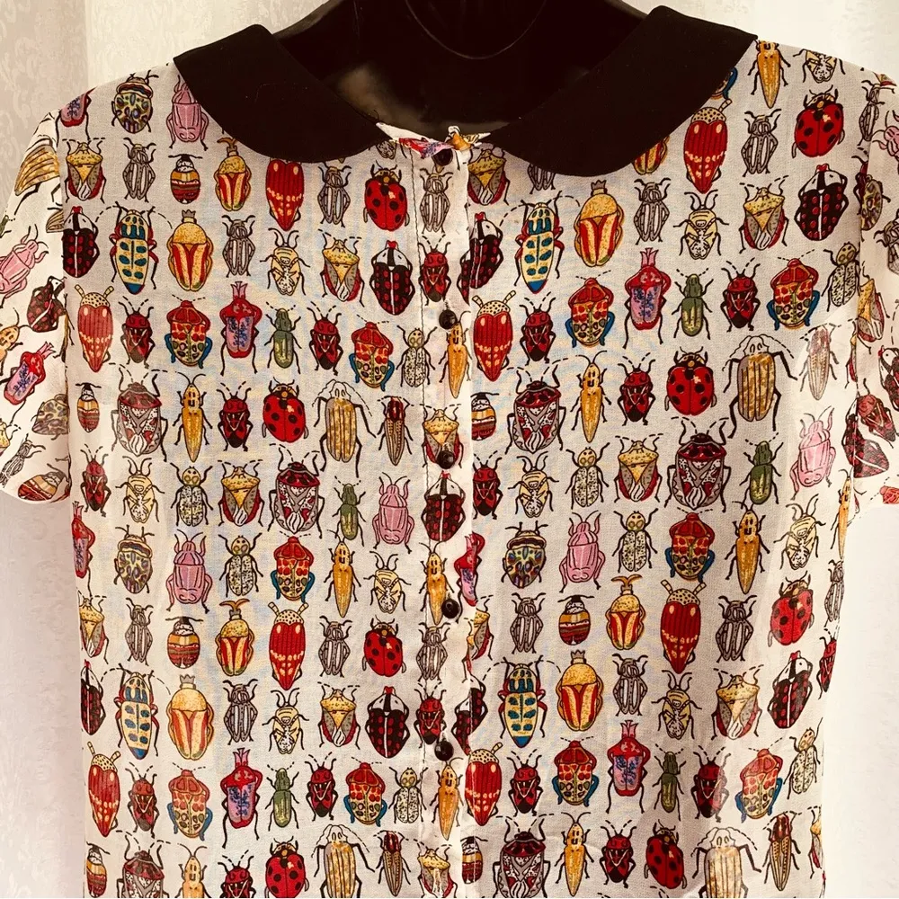 ZARA BUG PRINT Silk Blouse Sz: S Pink - Image 5