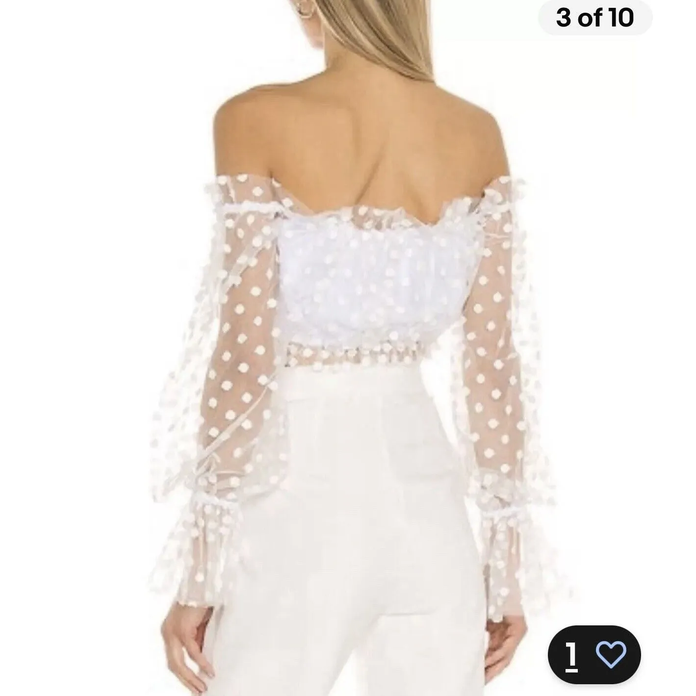 MAJORELLE REVOLVE Bye‎ Bye Baby Polka Dot Sheer Long Sleeve Crop Top Small - Image 3