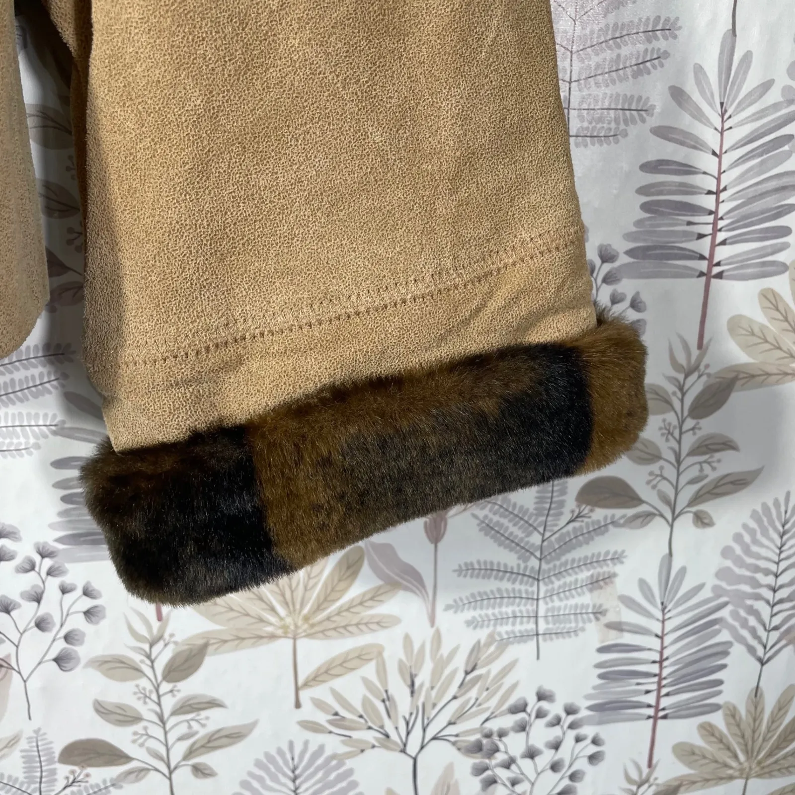 Telluride Clothing Co Leather Jacket Tan Brown Faux Fur Collar & Cuffs Women's L Size L - Image 6