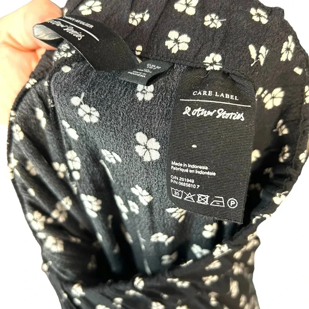 & Other Stories Pants High Waisted Fringe Pull-On Floral‎ Print Black Size US 2 - Image 11