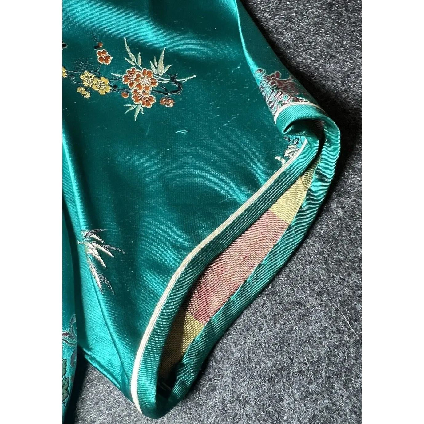 Japan Kimono Chinese Cheongsam Green Satin‎ Oriental Womens Size 40 Zip Vintage - Image 6