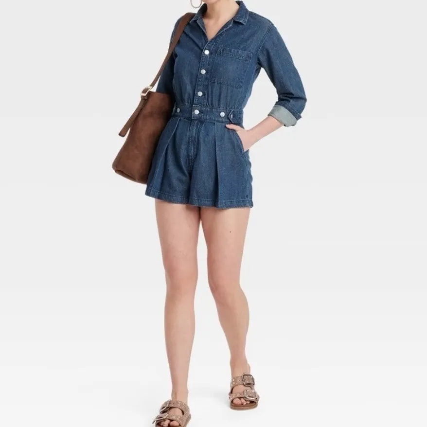 Universal Threads Universal Thread Denim Utility Romper Jumpsuit Blue Button Front Short Size 12 - Image 7