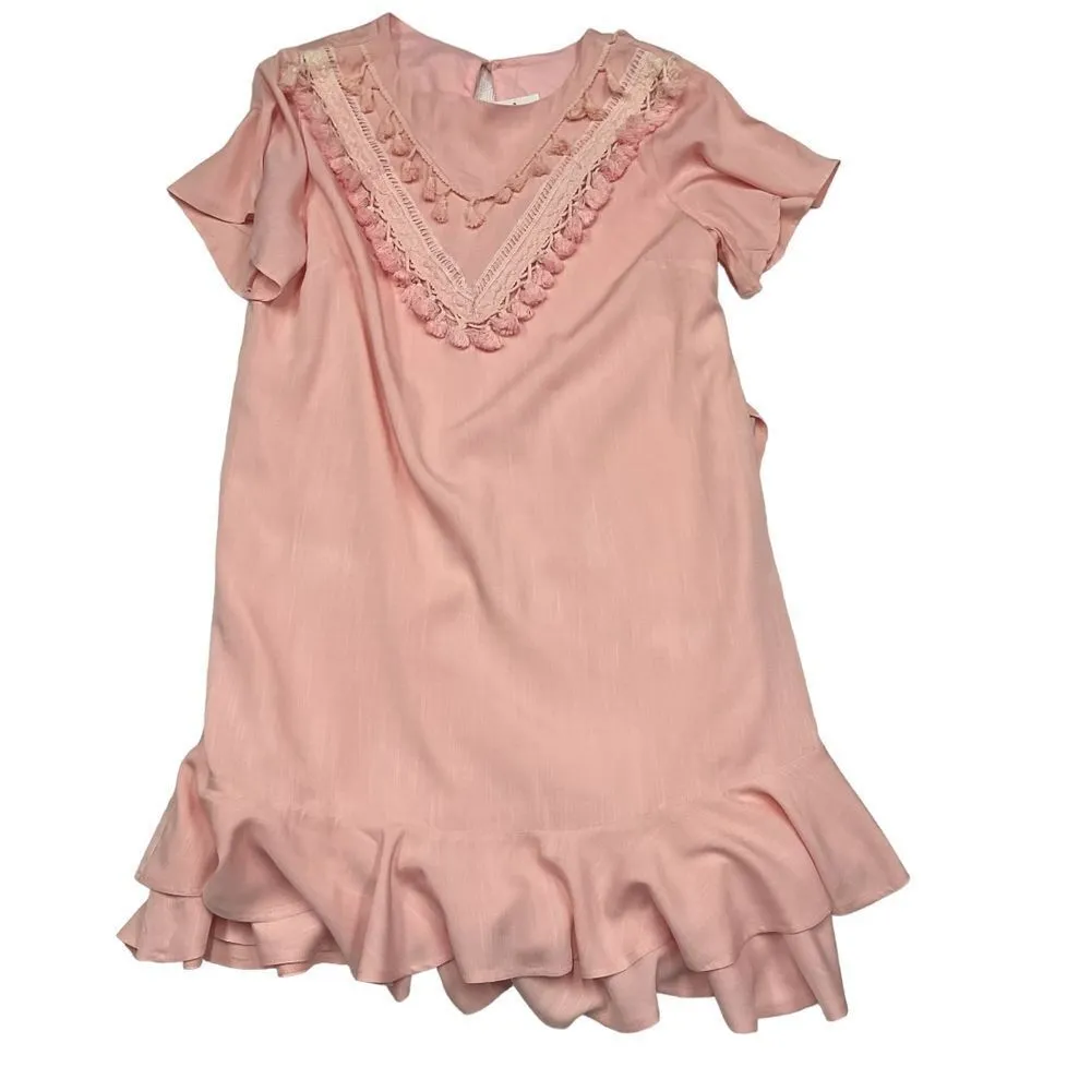 Little North Boutique Tassel Bust Wrap Bottom Dress‎ Size Large Pink Tie Waist - Image 6