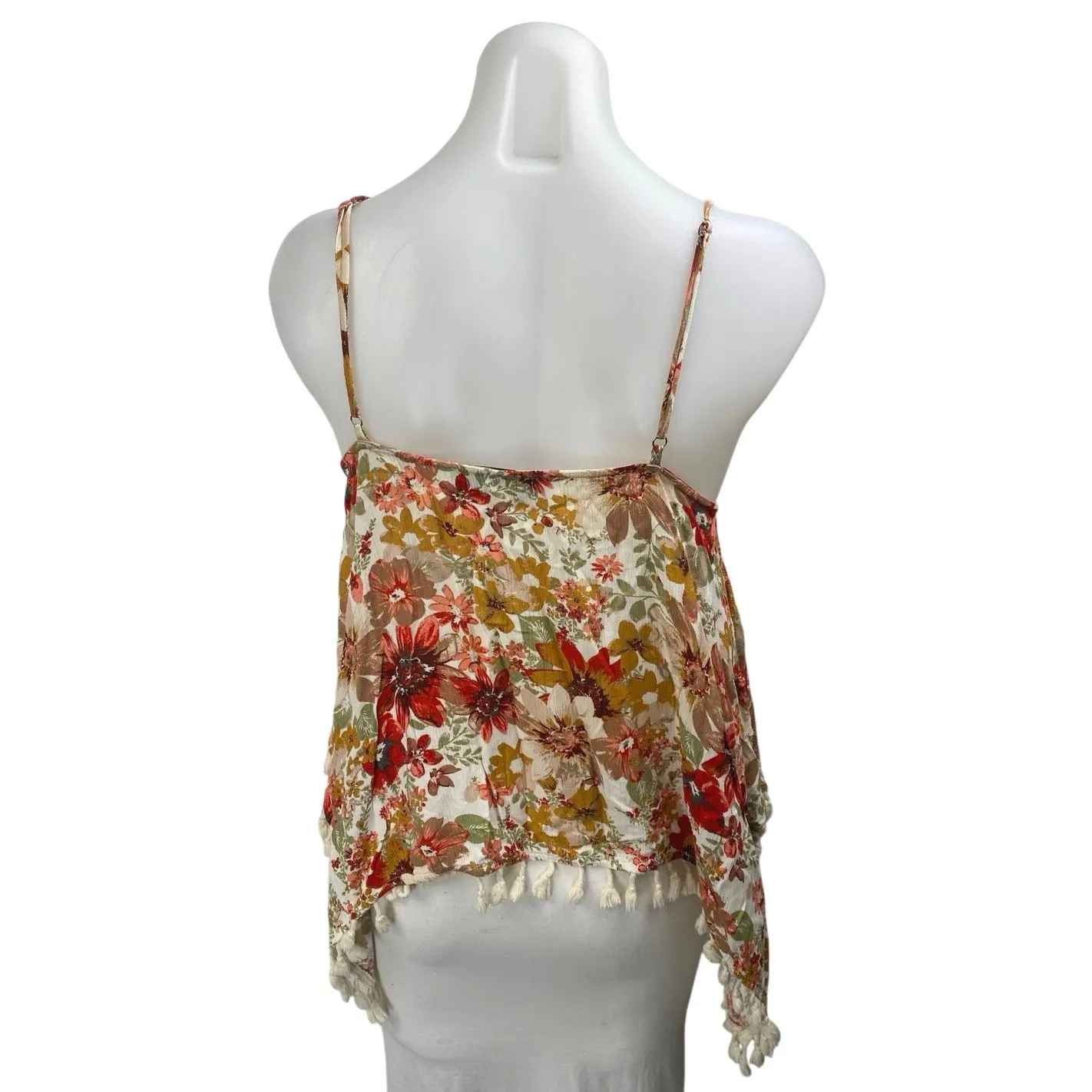 Women's Multicolor Floral Sleeveless Tassel Tie Asymmetric Y2K Cami Tank Top S - Image 2