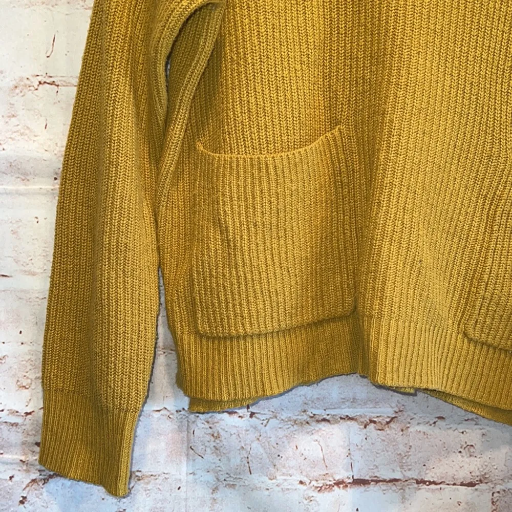 Madewell patch pocket pullover sweater mustard yellow small tight knit cotton S - Image 3