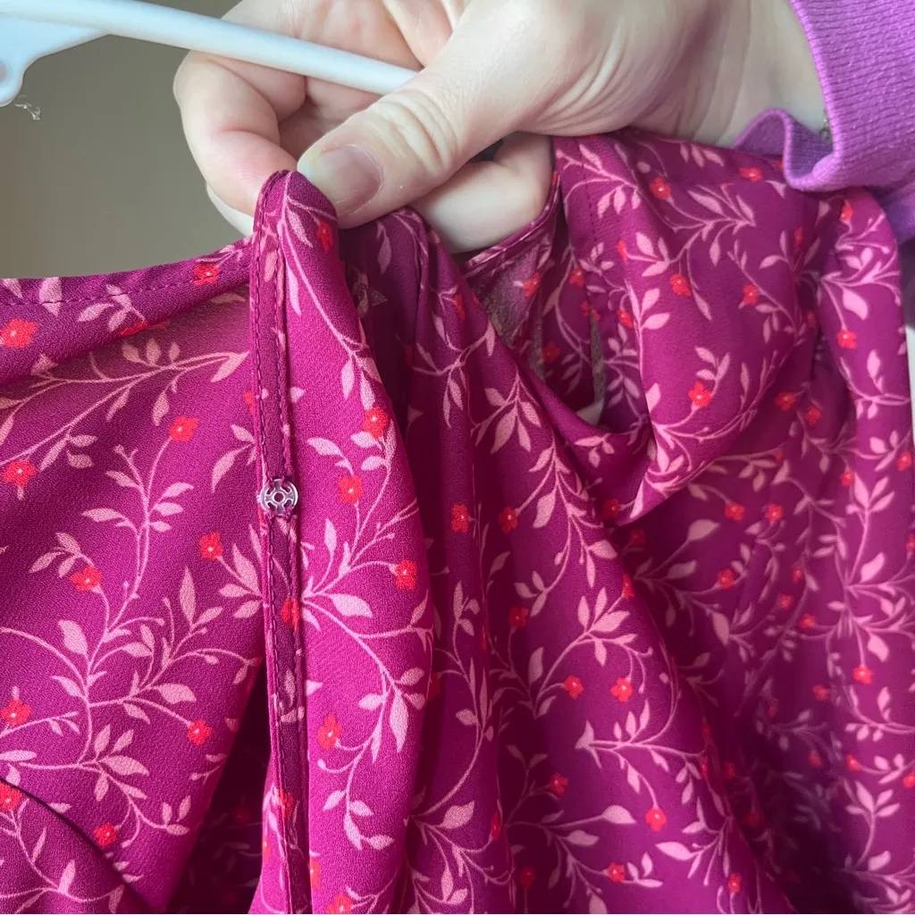 Old Navy Women's Georgette Floral Faux Wrap Midi Dress Large Maroon Cranberry - Image 6