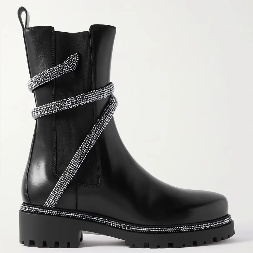 Rene Caovilla Cleo Shimmery Chelsea Boots Black Leather Size EU 37 - Image 9