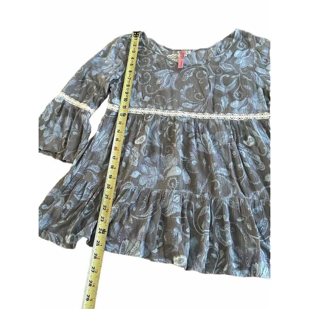 Vintage Baby Doll 90s Blouse Round Neck Y2K Empire Waist Size Floral Print - Image 9