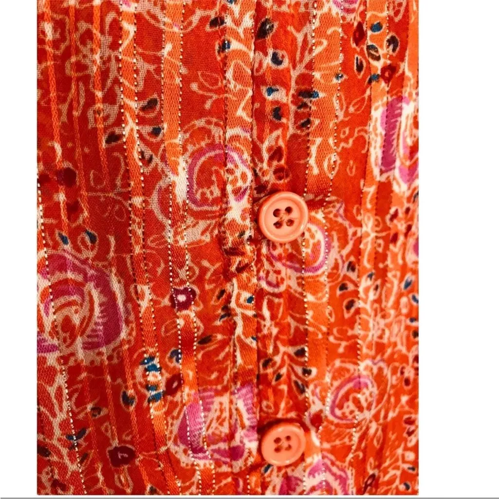 RD and KoKo Vibrant Orange Floral Sheer Bohemian Blouse Size Large - Image 4